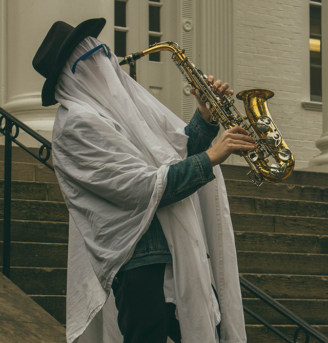 a ghost playing the saxaphone